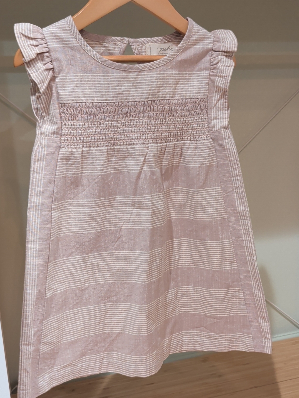 Pehr Smocked Stripe Flutter-Sleeve Dress in Thistle